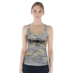 Marble Neon Retro Light Gray With Gold Yellow Veins Texture Floor Background Retro Neon 80s Style Neon Colors Print Luxuous Real Marble Racer Back Sports Top by genx