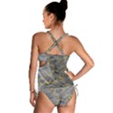 Marble neon retro light gray with gold yellow veins texture floor background retro neon 80s style neon colors print luxuous real marble Tankini Set View2