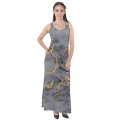 Marble Neon Retro Light Gray With Gold Yellow Veins Texture Floor Background Retro Neon 80s Style Neon Colors Print Luxuous Real Marble Sleeveless Velour Maxi Dress by genx
