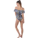 Marble neon retro light gray with gold yellow veins texture floor background retro neon 80s style neon colors print luxuous real marble Frill Detail One Piece Swimsuit View2