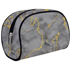 Marble Neon Retro Light Gray With Gold Yellow Veins Texture Floor Background Retro Neon 80s Style Neon Colors Print Luxuous Real Marble Makeup Case (medium) by genx