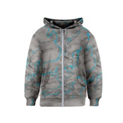 Marble Light Gray With Bright Cyan Blue Veins Texture Floor Background Retro Neon 80s Style Neon Colors Print Luxuous Real Marble Kids  Zipper Hoodie by genx