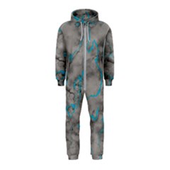 Marble Light Gray With Bright Cyan Blue Veins Texture Floor Background Retro Neon 80s Style Neon Colors Print Luxuous Real Marble Hooded Jumpsuit (kids) by genx
