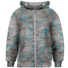 Marble Light Gray With Bright Cyan Blue Veins Texture Floor Background Retro Neon 80s Style Neon Colors Print Luxuous Real Marble Kids  Zipper Hoodie Without Drawstring by genx
