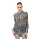 Marble light gray with bright cyan blue veins texture floor background retro neon 80s style neon colors print luxuous real marble Long Sleeve Chiffon Shirt View1