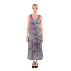 Marble Light Gray With Bright Magenta Pink Veins Texture Floor Background Retro Neon 80s Style Neon Colors Print Luxuous Real Marble Sleeveless Maxi Dress by genx