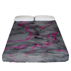 Marble Light Gray With Bright Magenta Pink Veins Texture Floor Background Retro Neon 80s Style Neon Colors Print Luxuous Real Marble Fitted Sheet (california King Size) by genx