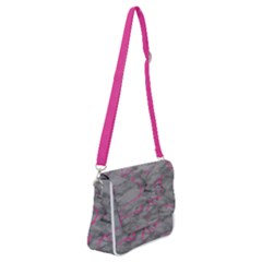 Marble Light Gray With Bright Magenta Pink Veins Texture Floor Background Retro Neon 80s Style Neon Colors Print Luxuous Real Marble Shoulder Bag With Back Zipper by genx