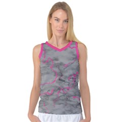 Marble Light Gray With Bright Magenta Pink Veins Texture Floor Background Retro Neon 80s Style Neon Colors Print Luxuous Real Marble Women s Basketball Tank Top by genx