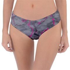 Marble Light Gray With Bright Magenta Pink Veins Texture Floor Background Retro Neon 80s Style Neon Colors Print Luxuous Real Marble Reversible Classic Bikini Bottoms by genx