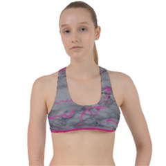 Marble Light Gray With Bright Magenta Pink Veins Texture Floor Background Retro Neon 80s Style Neon Colors Print Luxuous Real Marble Criss Cross Racerback Sports Bra by genx