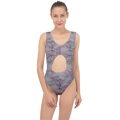 Marble Light Gray With Bright Magenta Pink Veins Texture Floor Background Retro Neon 80s Style Neon Colors Print Luxuous Real Marble Center Cut Out Swimsuit by genx