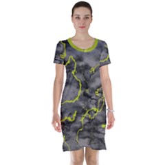 Marble Light Gray With Green Lime Veins Texture Floor Background Retro Neon 80s Style Neon Colors Print Luxuous Real Marble Short Sleeve Nightdress by genx