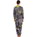 Marble light gray with green lime veins texture floor background retro neon 80s style neon colors print luxuous real marble Hooded Jumpsuit (Ladies)  View2