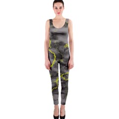 Marble Light Gray With Green Lime Veins Texture Floor Background Retro Neon 80s Style Neon Colors Print Luxuous Real Marble One Piece Catsuit by genx