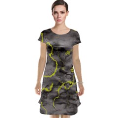 Marble Light Gray With Green Lime Veins Texture Floor Background Retro Neon 80s Style Neon Colors Print Luxuous Real Marble Cap Sleeve Nightdress by genx