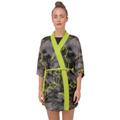 Marble Light Gray With Green Lime Veins Texture Floor Background Retro Neon 80s Style Neon Colors Print Luxuous Real Marble Half Sleeve Chiffon Kimono by genx