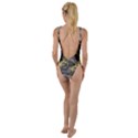 Marble light gray with green lime veins texture floor background retro neon 80s style neon colors print luxuous real marble High Leg Strappy Swimsuit View2
