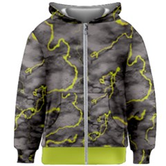 Marble Light Gray With Green Lime Veins Texture Floor Background Retro Neon 80s Style Neon Colors Print Luxuous Real Marble Kids  Zipper Hoodie Without Drawstring by genx