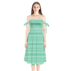 Pattern Green Shoulder Tie Bardot Midi Dress by Mariart