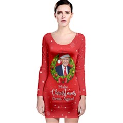 Make Christmas Great Again With Trump Face Maga Long Sleeve Bodycon Dress by snek
