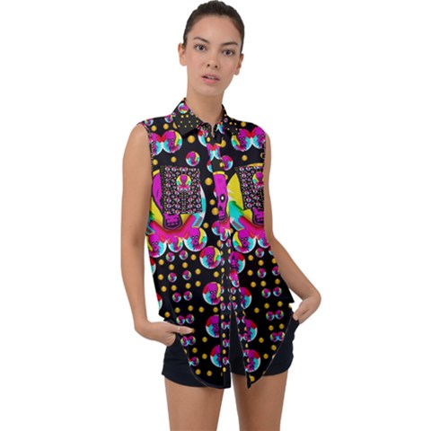 Skull With Many Friends Sleeveless Chiffon Button Shirt by pepitasart