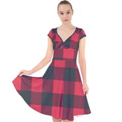 Canadian Lumberjack Red And Black Plaid Canada Cap Sleeve Front Wrap Midi Dress by Quebec