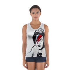 Banksy Graffiti Uk England God Save The Queen Elisabeth With David Bowie Rockband Face Makeup Ziggy Stardust Sport Tank Top  by snek