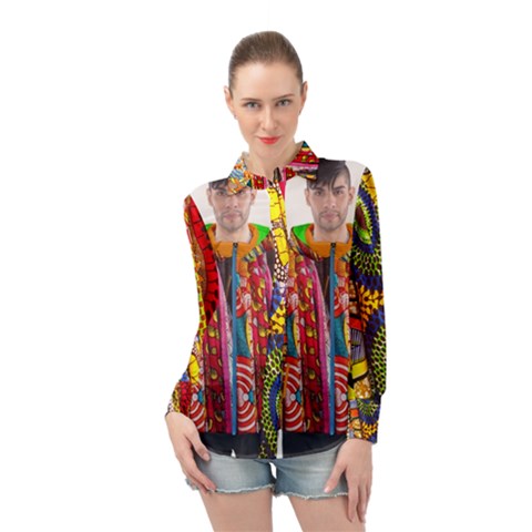 African Fabrics Fabrics Of Africa Front Fabrics Of Africa Back Long Sleeve Chiffon Shirt by dlmcguirt