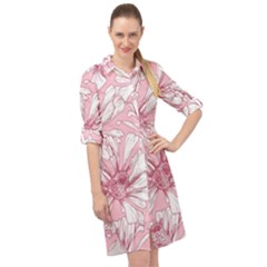 Pink Flowers Long Sleeve Mini Shirt Dress by Sobalvarro