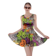 Halloween Doodle Vector Seamless Pattern Skater Dress by Sobalvarro