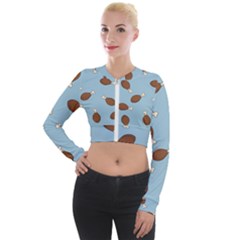Turkey Leg Pattern - Thanksgiving Long Sleeve Cropped Velvet Jacket by Valentinaart