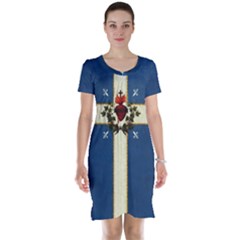 Quebec Flag Drapeau Québec Patriote Carillon Sacré-coeur Christian Catholic Old Vintage With Fleurs De Lys Short Sleeve Nightdress by Quebec