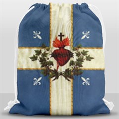 Quebec Flag Drapeau Québec Patriote Carillon Sacré-coeur Christian Catholic Old Vintage With Fleurs De Lys Drawstring Bag (large) by Quebec