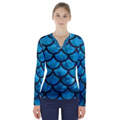Mermaid Blue V-neck Long Sleeve Top by bloomgirldresses