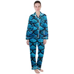 Mermaid Blue Satin Long Sleeve Pyjamas Set by bloomgirldresses
