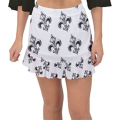 French France Fleur De Lys Metal Pattern Black And White Antique Vintage Fishtail Mini Chiffon Skirt by Quebec