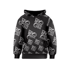 French France Fleur De Lys Metal Pattern Black And White Antique Vintage Black Rocker Kids  Pullover Hoodie by Quebec