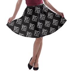 French France Fleur De Lys Metal Pattern Black And White Antique Vintage Black Rocker A-line Skater Skirt by Quebec