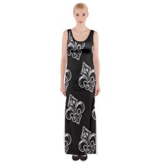 French France Fleur De Lys Metal Pattern Black And White Antique Vintage Black Rocker Thigh Split Maxi Dress by Quebec
