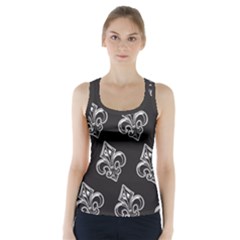 French France Fleur De Lys Metal Pattern Black And White Antique Vintage Black Rocker Racer Back Sports Top by Quebec