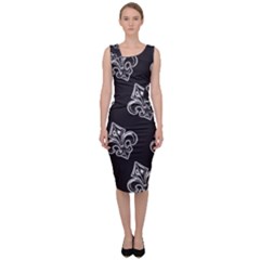 French France Fleur De Lys Metal Pattern Black And White Antique Vintage Black Rocker Sleeveless Pencil Dress by Quebec