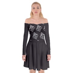French France Fleur De Lys Metal Pattern Black And White Antique Vintage Black Rocker Off Shoulder Skater Dress by Quebec