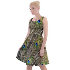 Peacock Feathers Color Plumage Green Knee Length Skater Dress by Sapixe