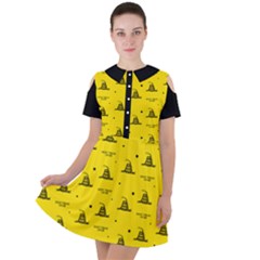 Gadsden Flag Don t Tread On Me Yellow And Black Pattern With American Stars Short Sleeve Shoulder Cut Out Dress  by snek