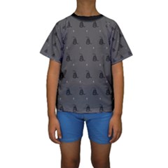 Gadsden Flag Don t Tread On Me Black And Gray Snake And Metal Gothic Crosses Kids  Short Sleeve Swimwear by snek