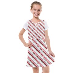 White Candy Cane Pattern With Red And Thin Green Festive Christmas Stripes Kids  Cross Web Dress by genx