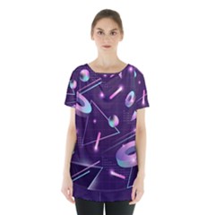 Retrowave Aesthetic Vaporwave Retro Memphis Pattern 80s Design Geometrical Shapes Futurist Pink Blue 3d Skirt Hem Sports Top by genx