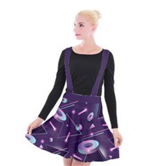 Retrowave Aesthetic Vaporwave Retro Memphis Pattern 80s Design Geometrical Shapes Futurist Pink Blue 3d Suspender Skater Skirt by genx