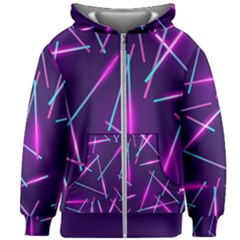 Retrowave Aesthetic Vaporwave Retro Memphis Pattern 80s Design Geometric Shapes Futurist Purple Pink Blue Neon Light Kids  Zipper Hoodie Without Drawstring by genx